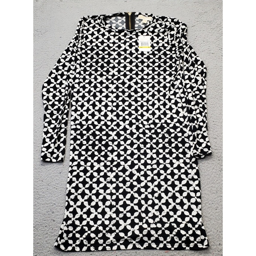 Michael Kors Shift Dress Womens Medium Multi Geo Print Long‎ Sleeve Back Zip